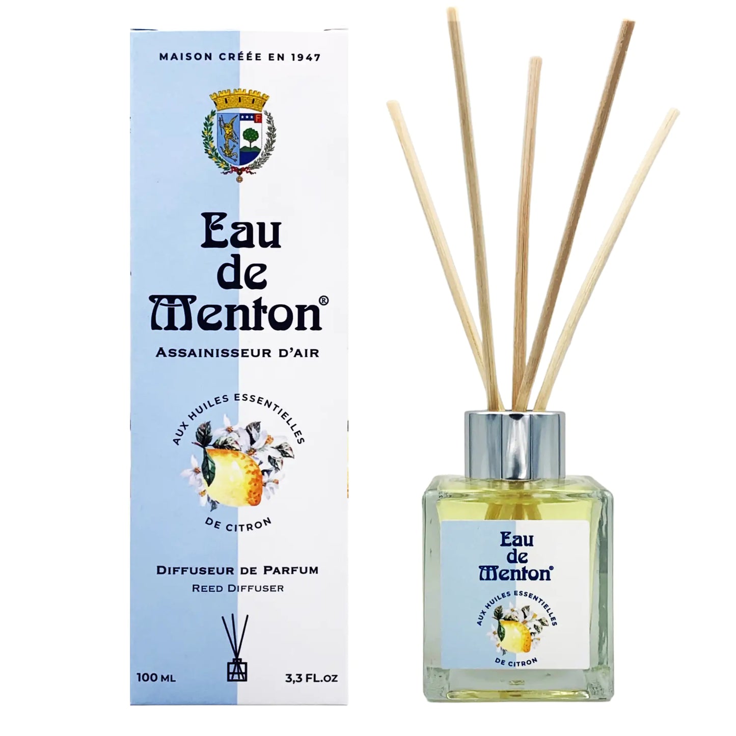 Eau de Menton - Diffuseur 100 ml avec bâtonnets - Citron