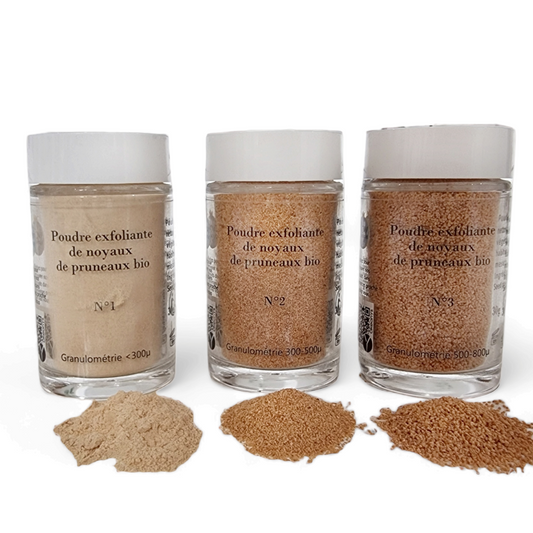 Poudre exfoliante de noyaux de pruneaux